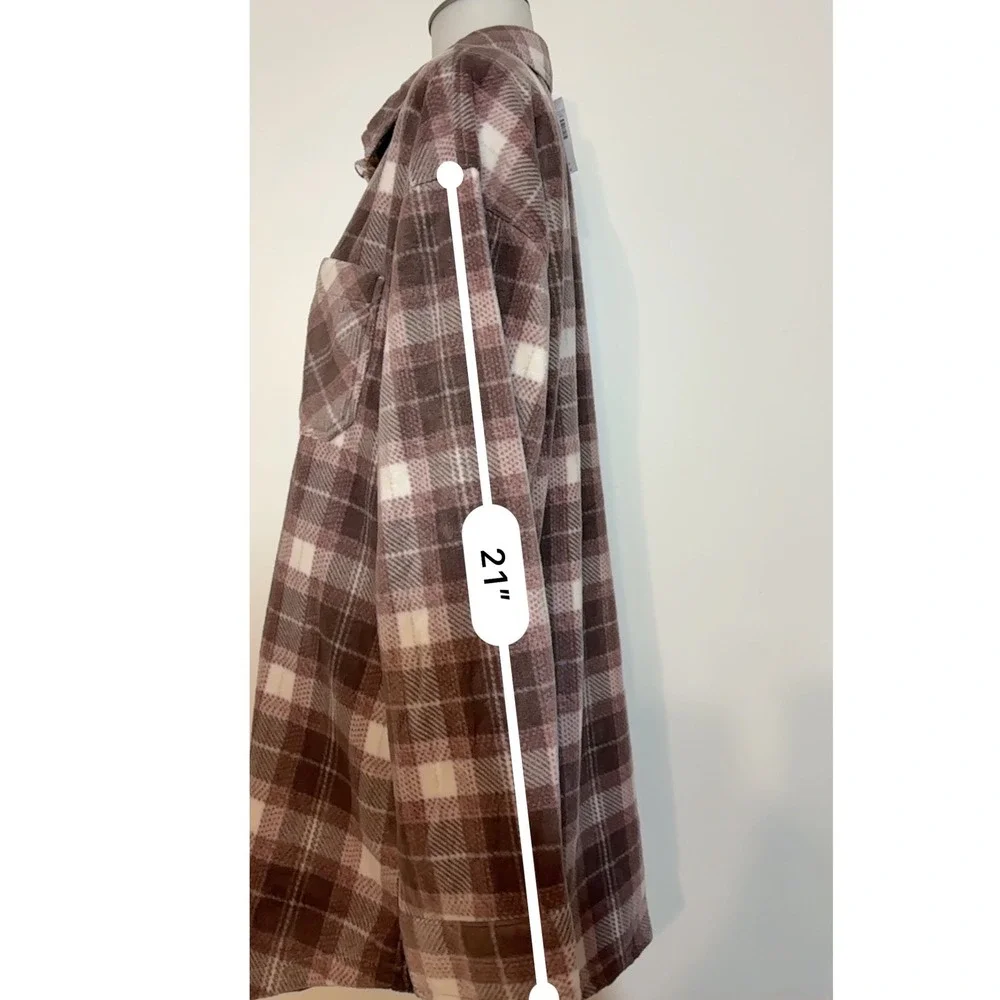 Maurices Plaid Flannel Shirt Jacket Womens Brown White Long Sleeve Button Up Lg‎